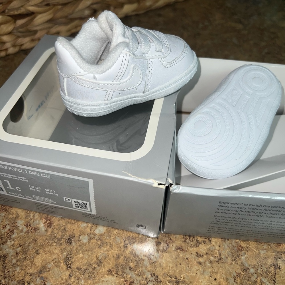 White Nike Airforce crib shoes size 1